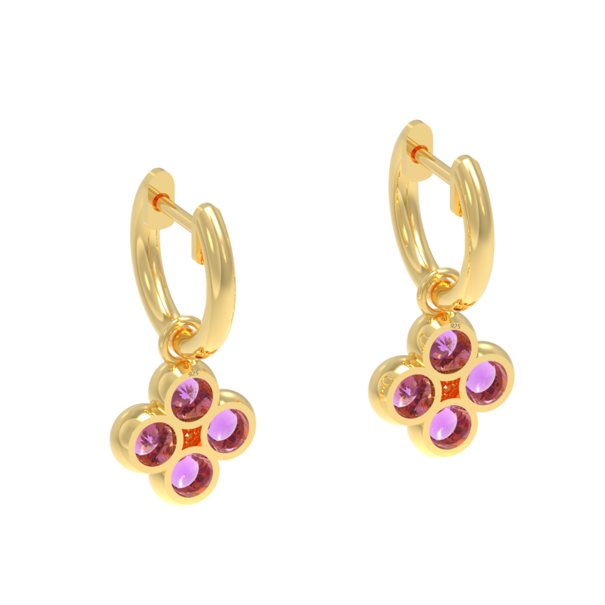 Amethyst Clover Leaf Dangle Earrings, Hallmarked 925 Sterling Silver